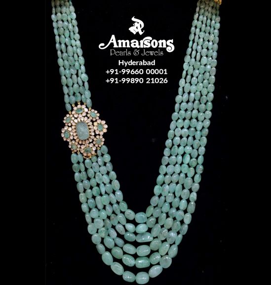 emerald beads long necklace