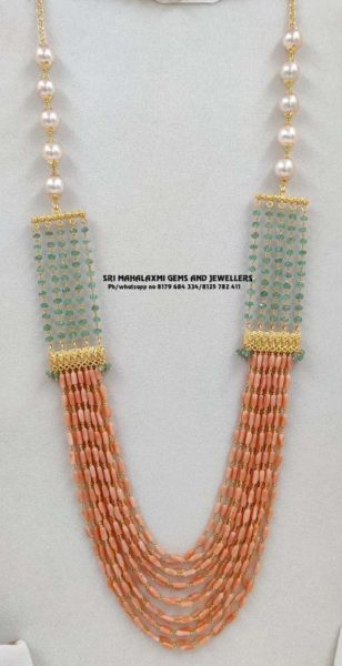 multi strand coral beads long necklace