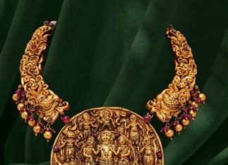nakshi gold necklace with ram parivar pendant