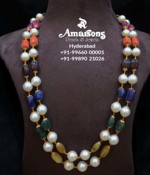 pearl and navrathan beads mala