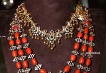 closed setting diamond necklace and coral beads mala