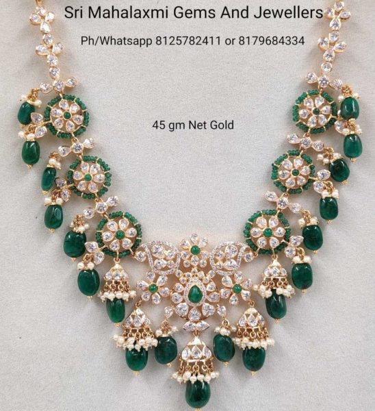 cz stones and emerald beads necklace