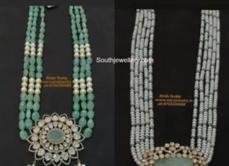 emerald beads and pearl necklaces with polki pendants