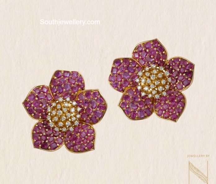 floral ruby and diamond studs