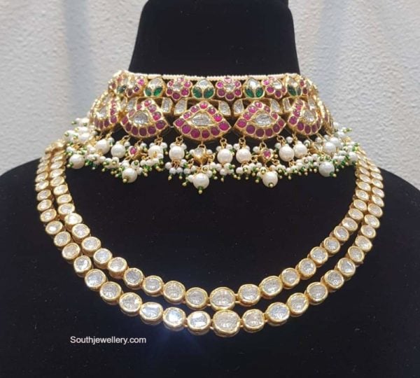 kundan choker and polki necklace