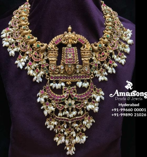 antique gold peacock necklace with balaji pendant