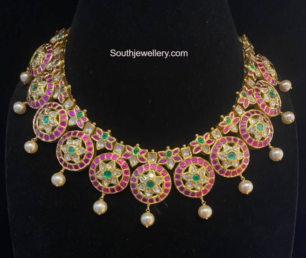Antique gold kundan bottu necklace - Indian Jewellery Designs