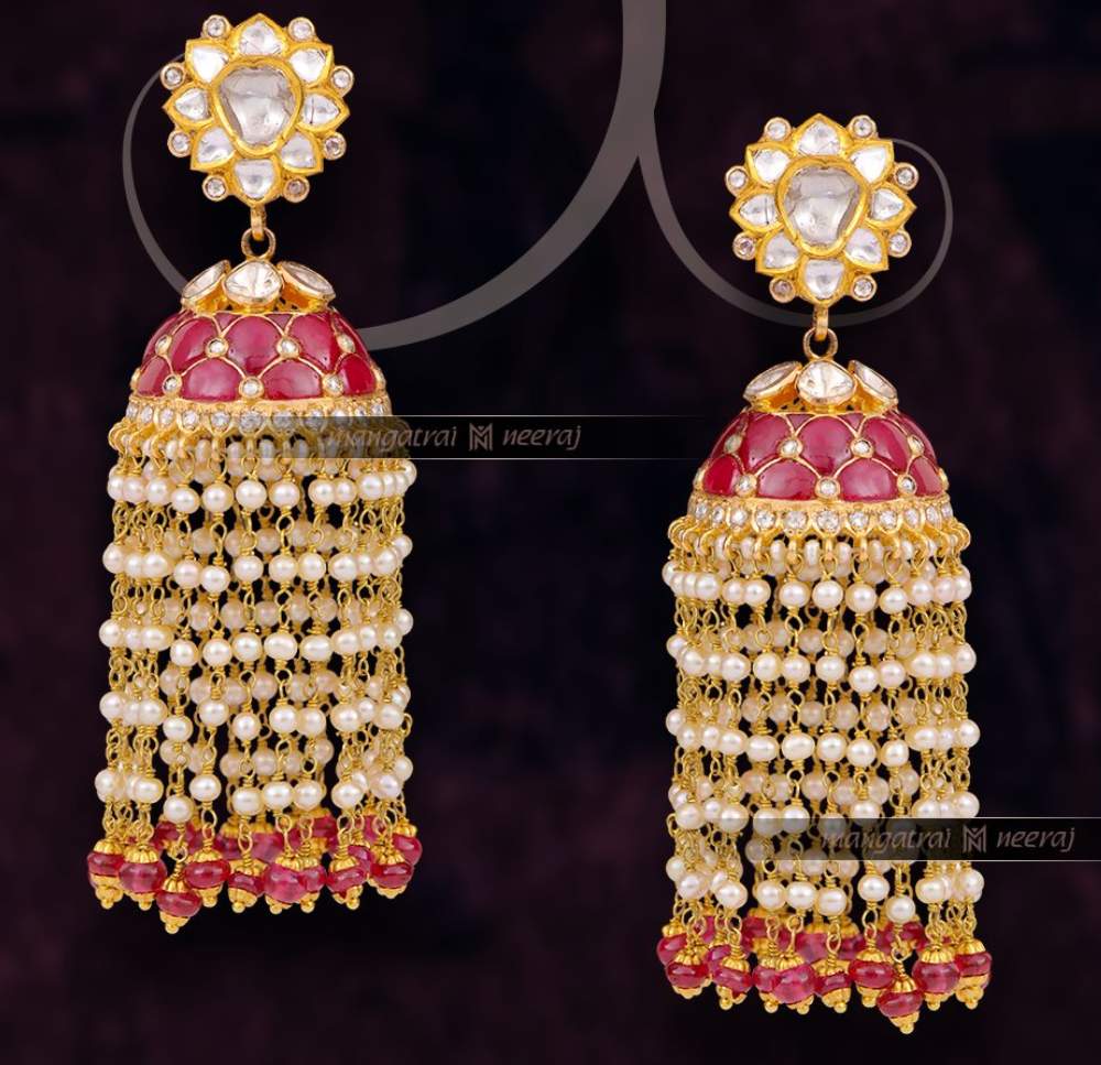 Gold designer jhumka | buttalu with pearls-rubies-emaralds-diamond from  citrine jewell… | Gold jewelry fashion, Traditional jewelry, Gold jewellery  design necklaces