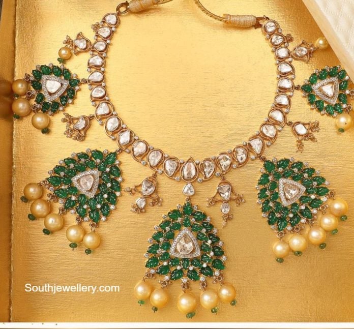 polki and emerald necklace