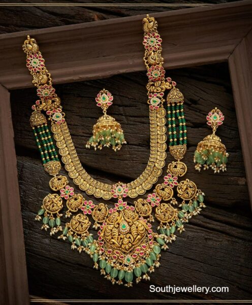 antique gold kundan haram and jhumkas set
