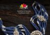 blue beads choker with polki pendant