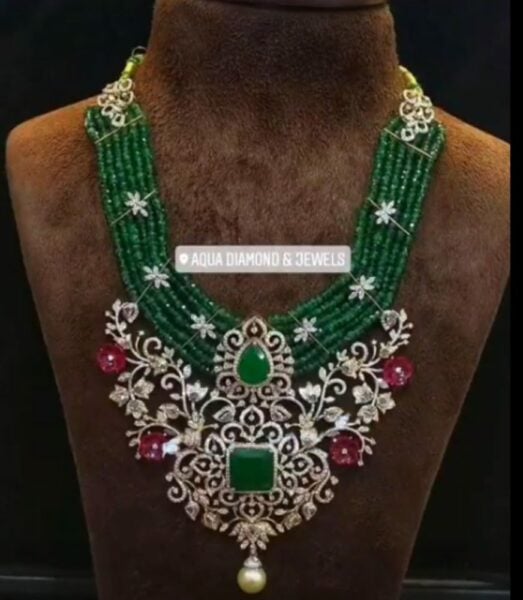 emerald haram with diamond pendant aqua diamond and jewels