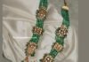 multi strand emerald beads haram with polki pendant