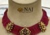 woven ruby beads necklace with lakshmi pendant