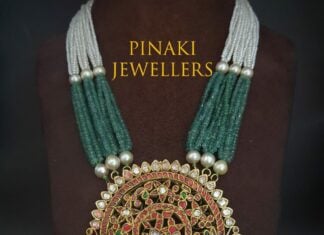 multi strand emerald and pearl necklace with kundan pendant