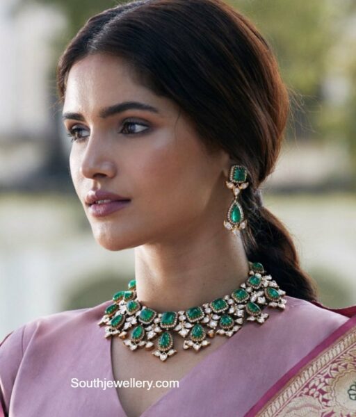 polki emerald necklace and earrings
