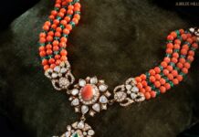 coral beads necklace with polki pendant