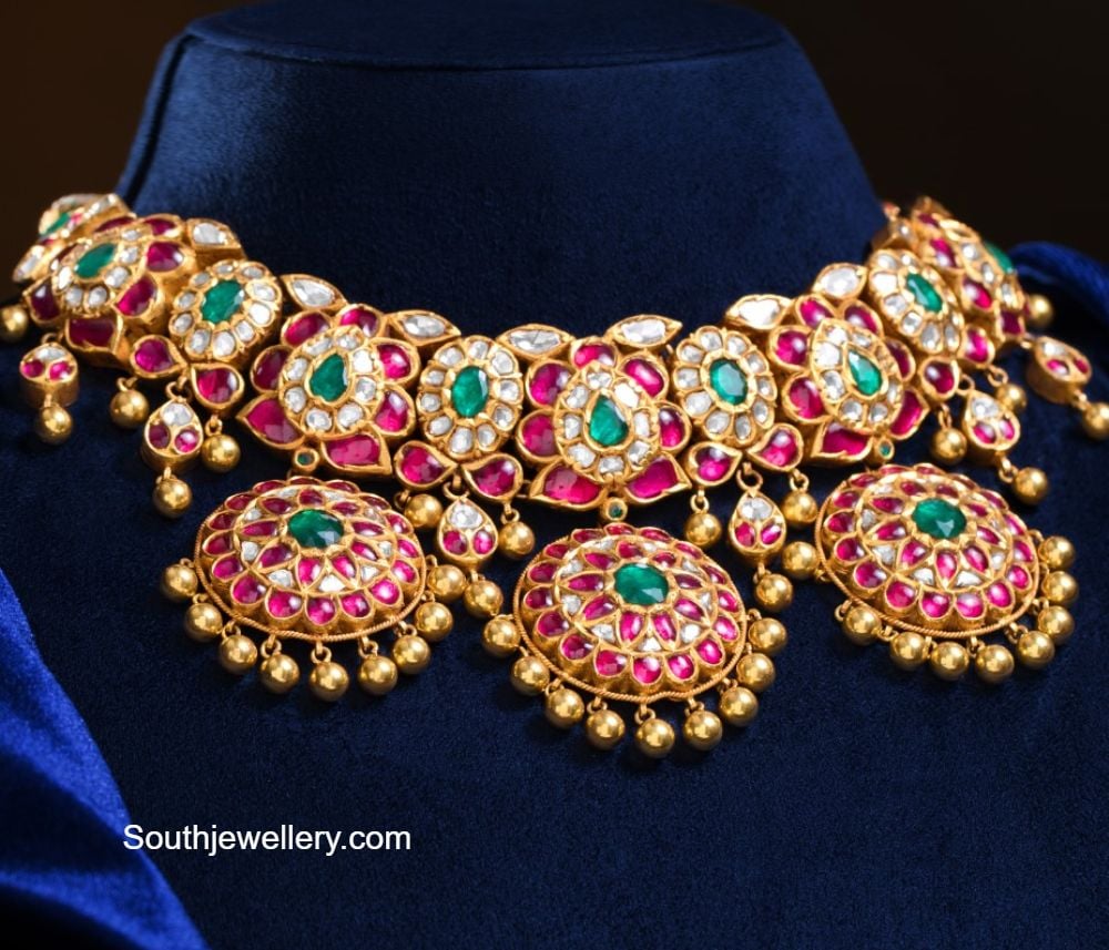 Antique gold floral kundan necklace Indian Jewellery Designs