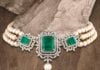 pearl choker with diamond emerald pendant