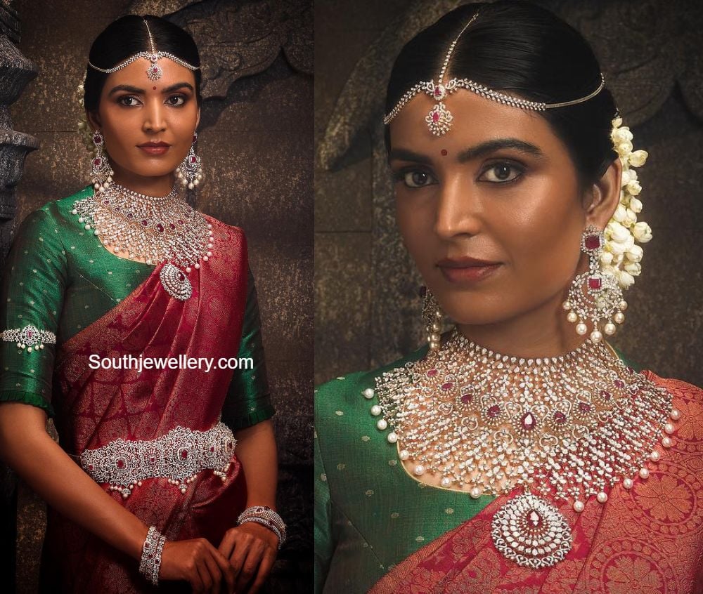 Bridal diamond and ruby jewellery set - Indian Jewellery Designs