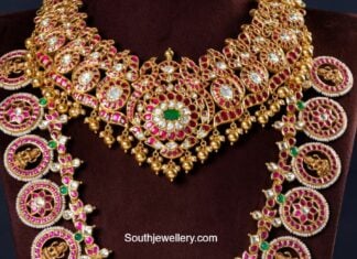 kundan necklace and bottu haram neelkanth