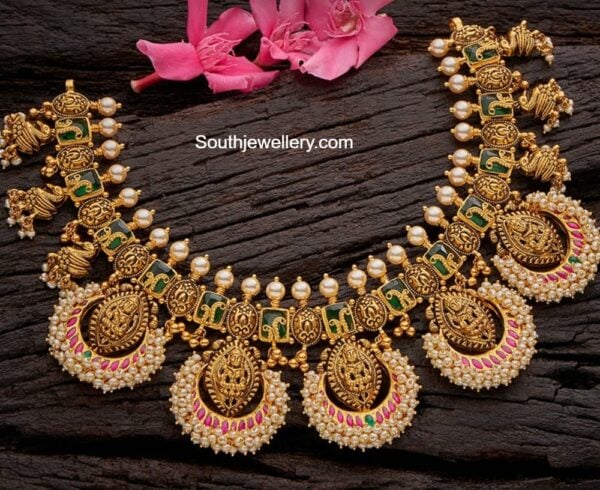 antique gold lakshmi pearl necklace