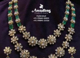 layered polki emerald necklace set