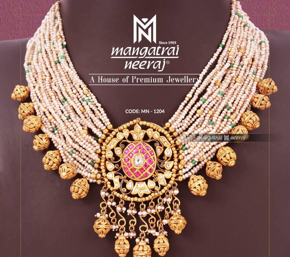 Multistrand pearl necklace with kundan pendant Indian Jewellery Designs