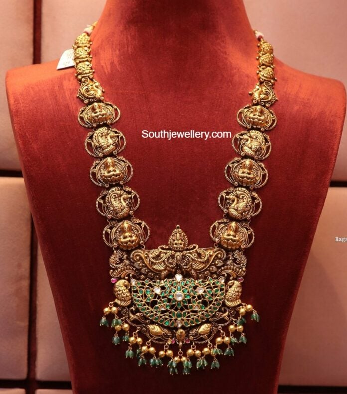 antique gold lakshmi peacock haram