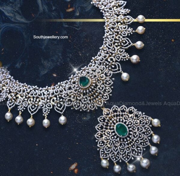 diamond emerald necklace aqua