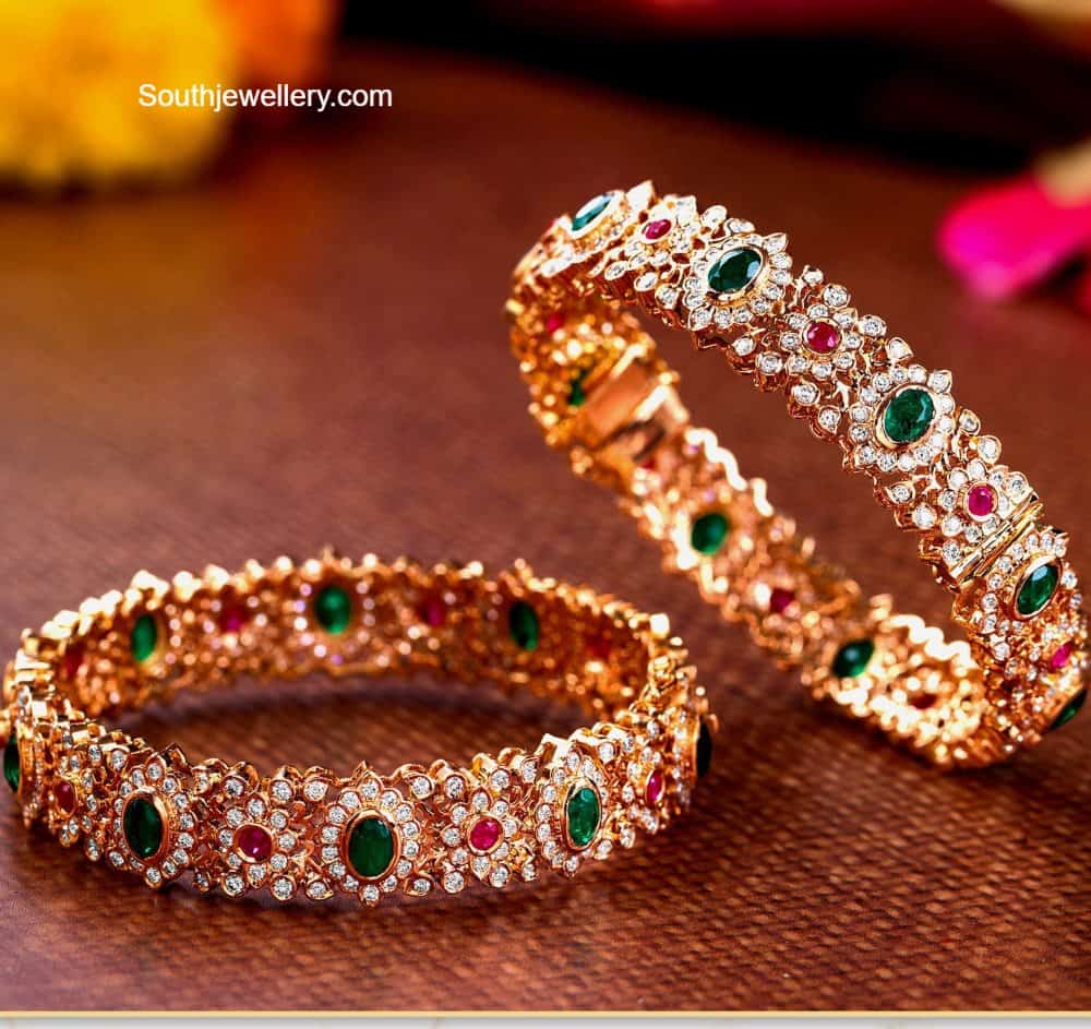 Floral Ruby Diamond + 18K Gold Bangle Bracelet