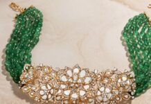 emerald beads choker with polki pendant