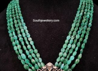 emerald beads haram with diamond pendant