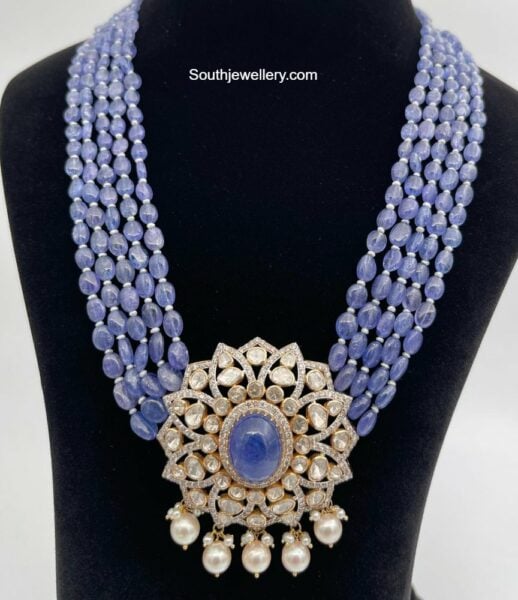 tanzanite beads necklace with polki pendant