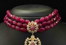 ruby beads choker with uncut diamond pendant