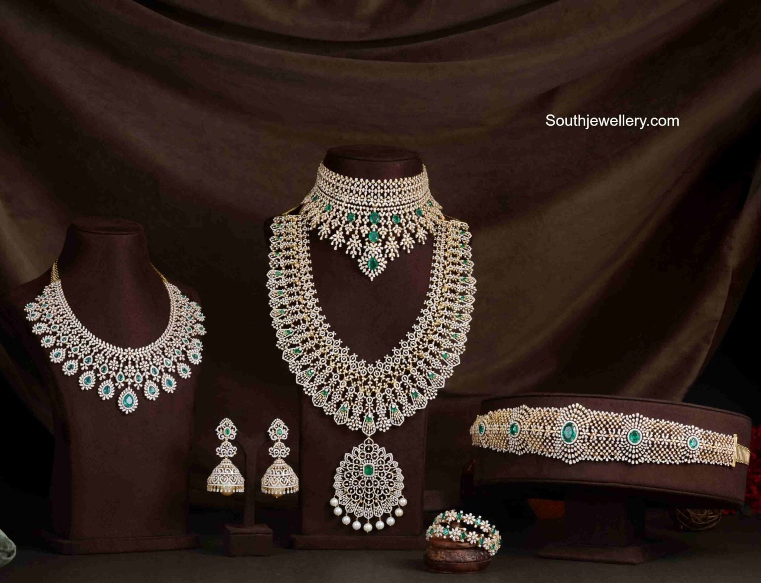 Bridal diamond emerald jewellery set Indian Jewellery Designs