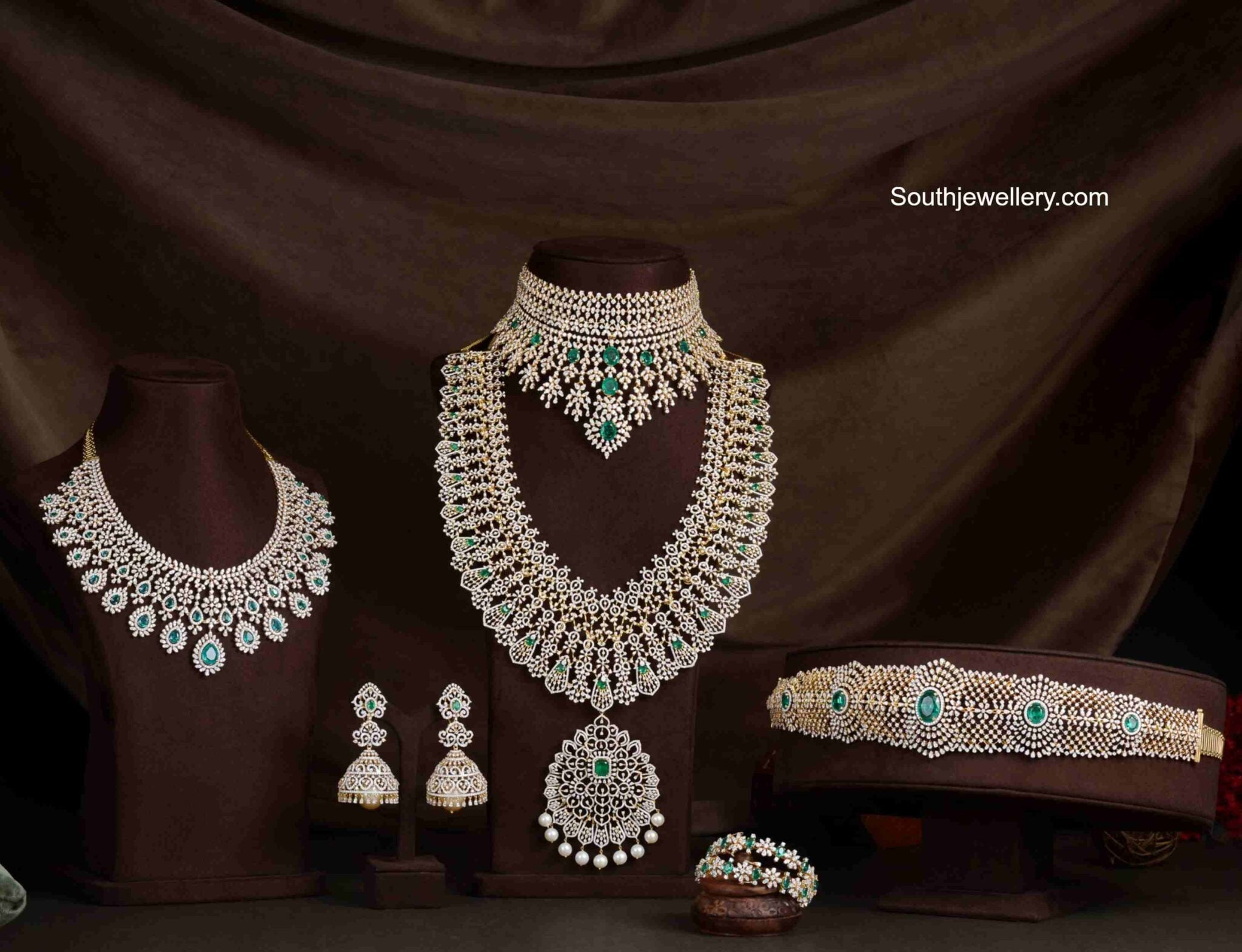 Bridal diamond emerald jewellery set Indian Jewellery Designs