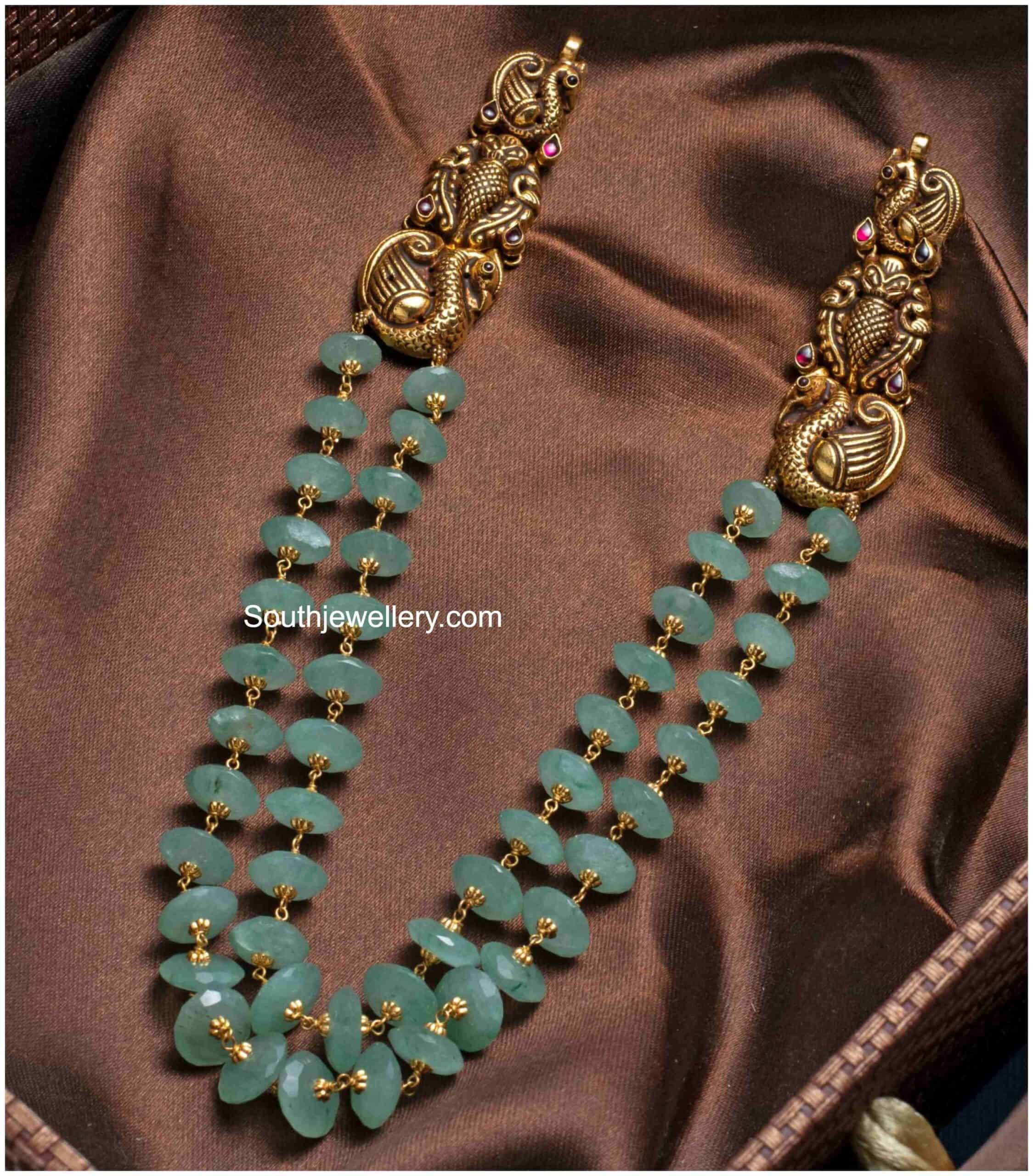 Gold Plated Tear Drop Design Multilayered Beads Red And Green Color Stones  Medium Necklace Set