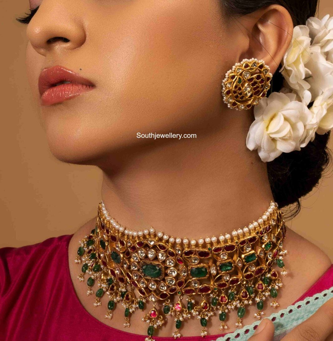 Antique gold kundan choker set Indian Jewellery Designs