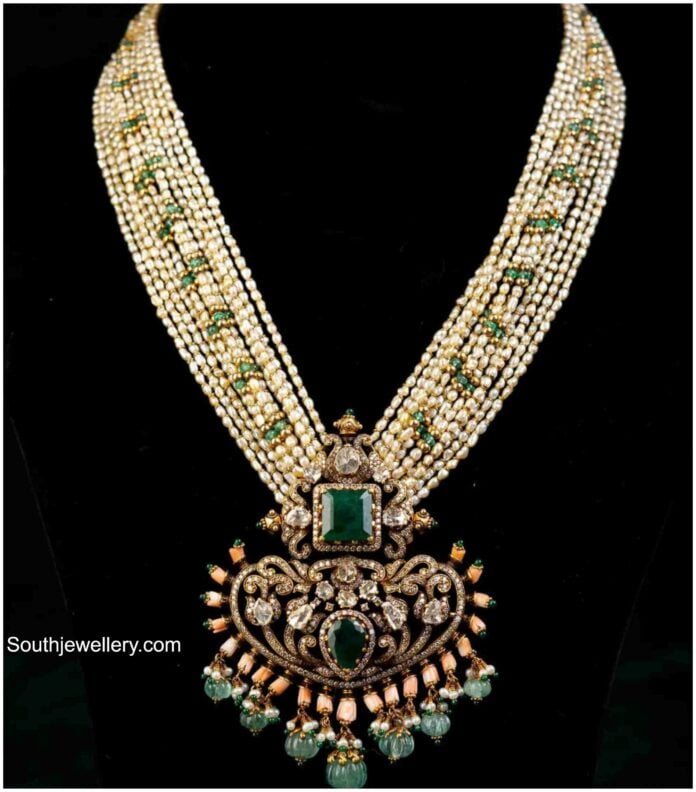 pearl haram with polki pendant ananth diamonds