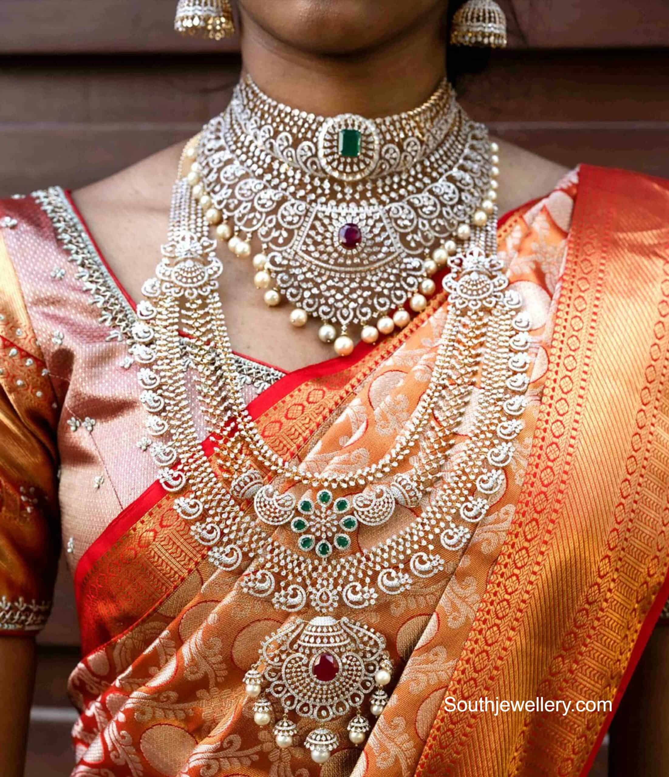 Bridal diamond choker and haram Indian Jewellery Designs