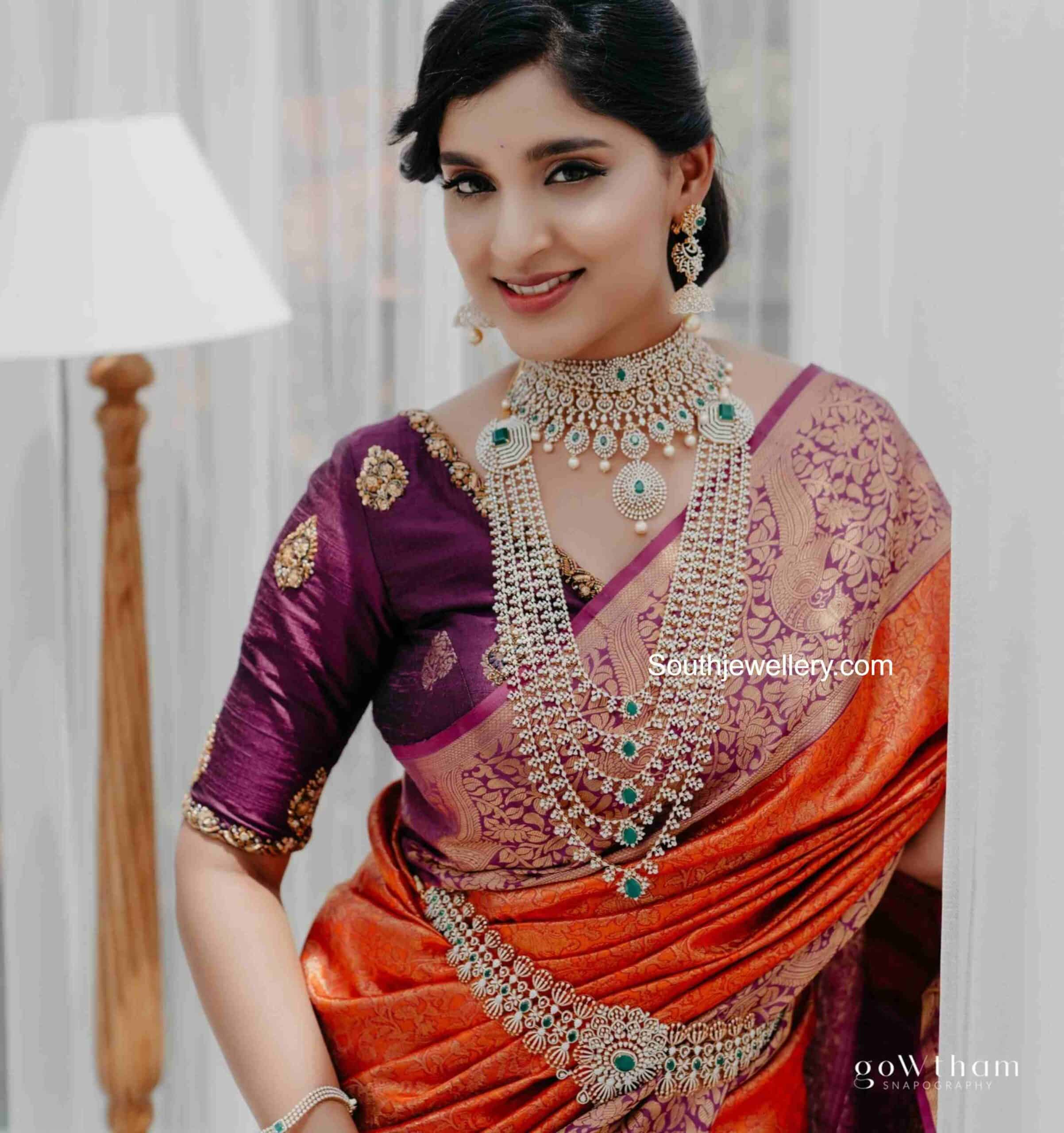 Bridal diamond emerald jewellery set Indian Jewellery Designs