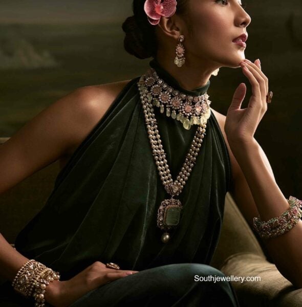 Polki and pearl jewellery set Indian Jewellery Designs