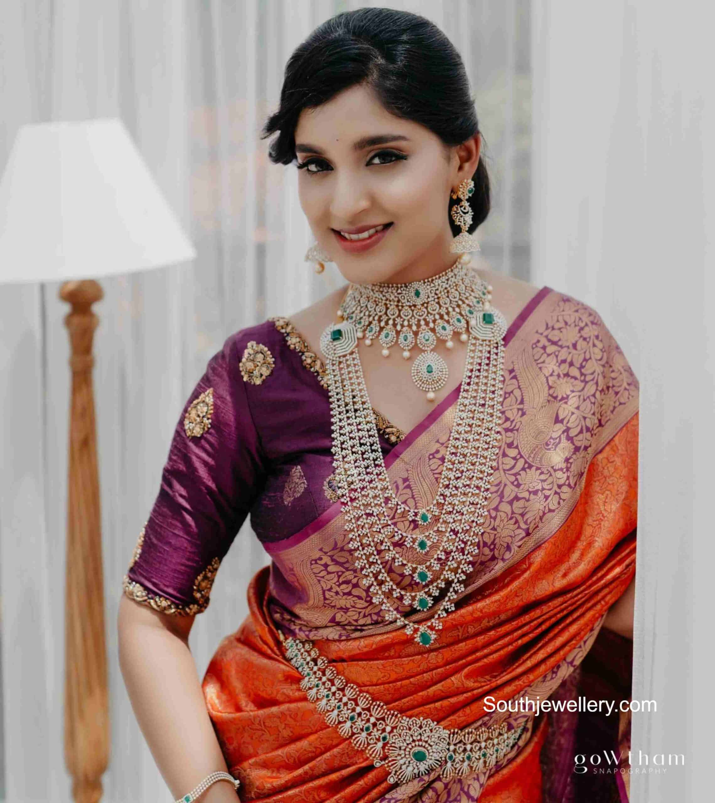 Bridal diamond emerald jewellery set Indian Jewellery Designs