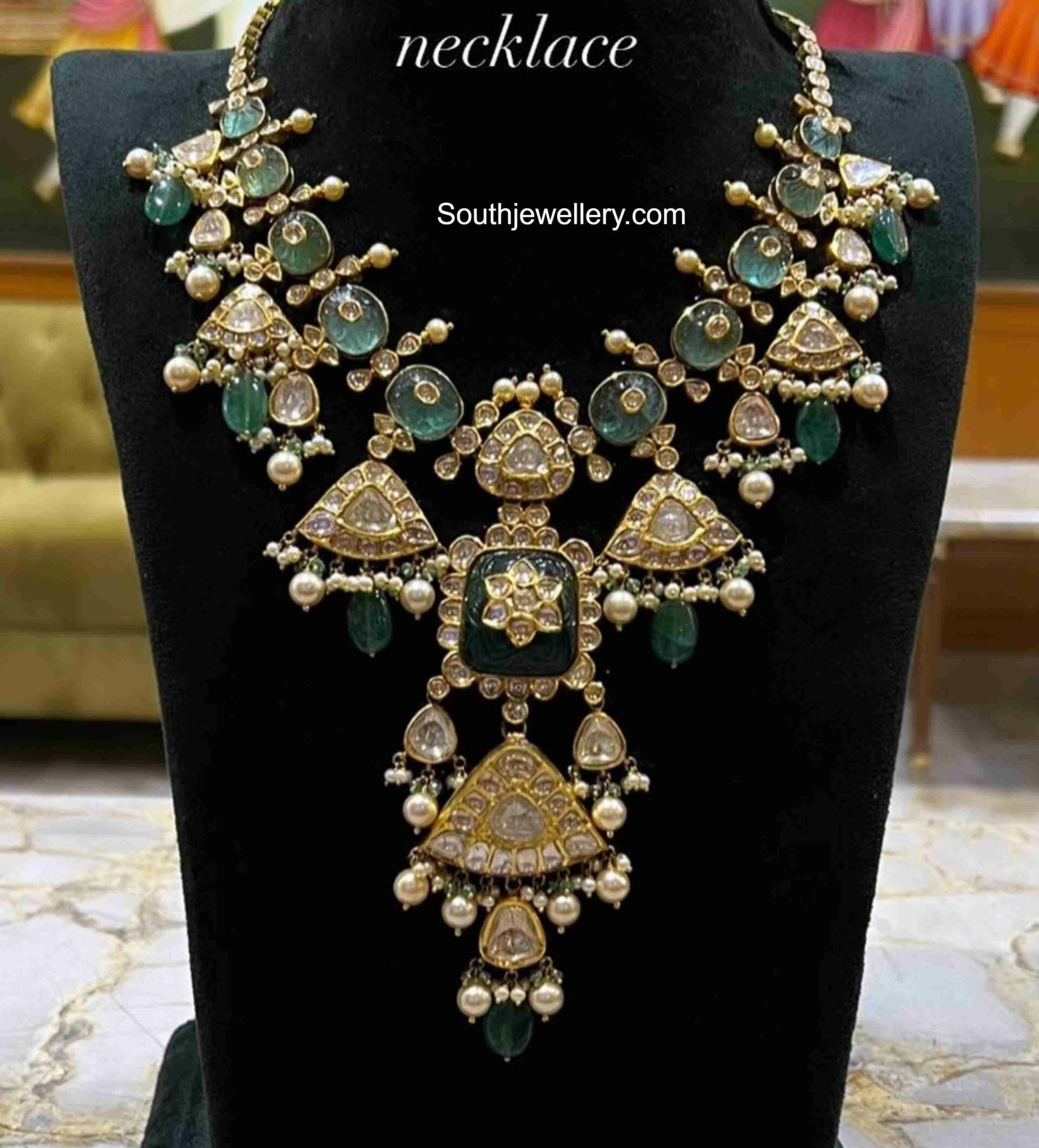 Polki emerald necklace Indian Jewellery Designs