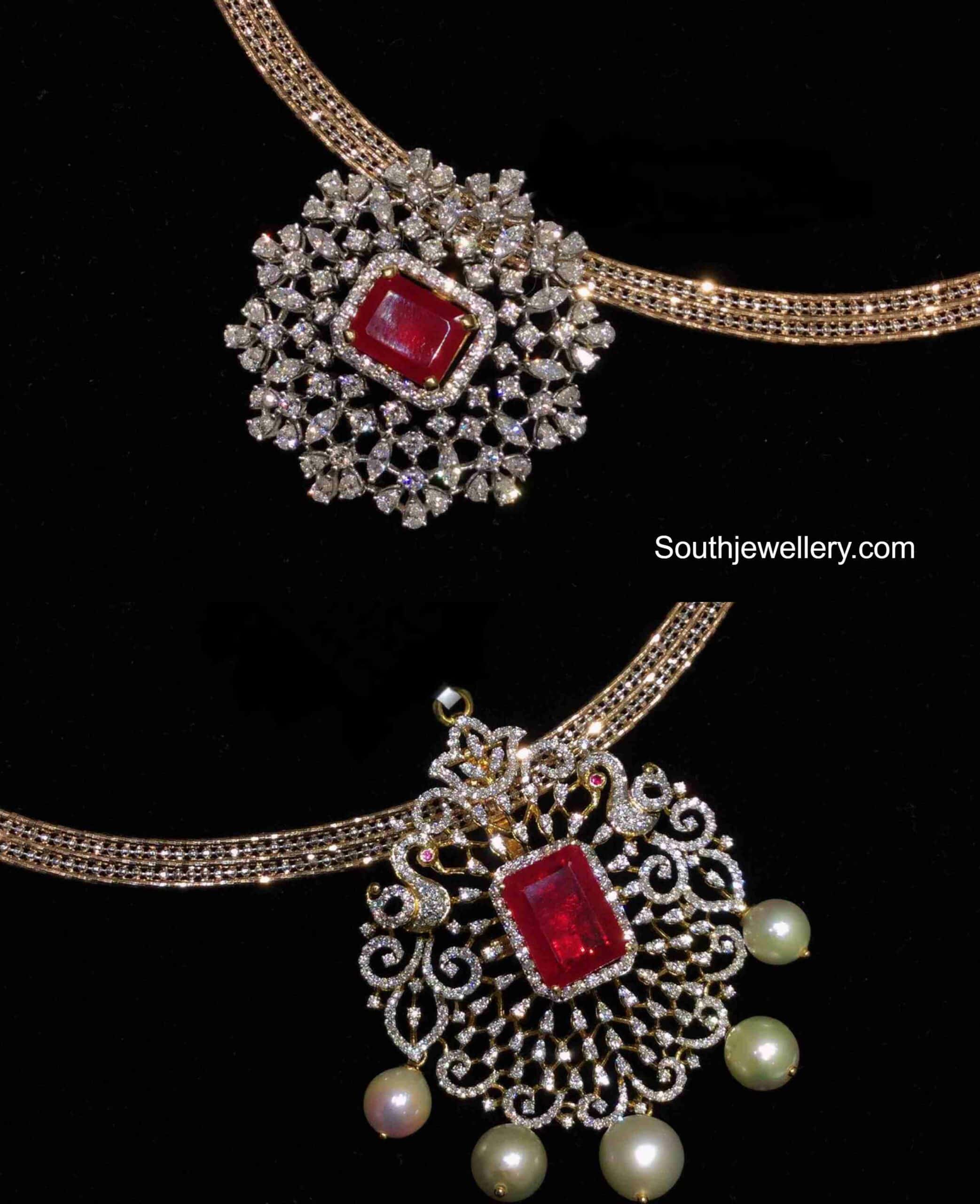 Gold chains with diamond pendants Indian Jewellery Designs