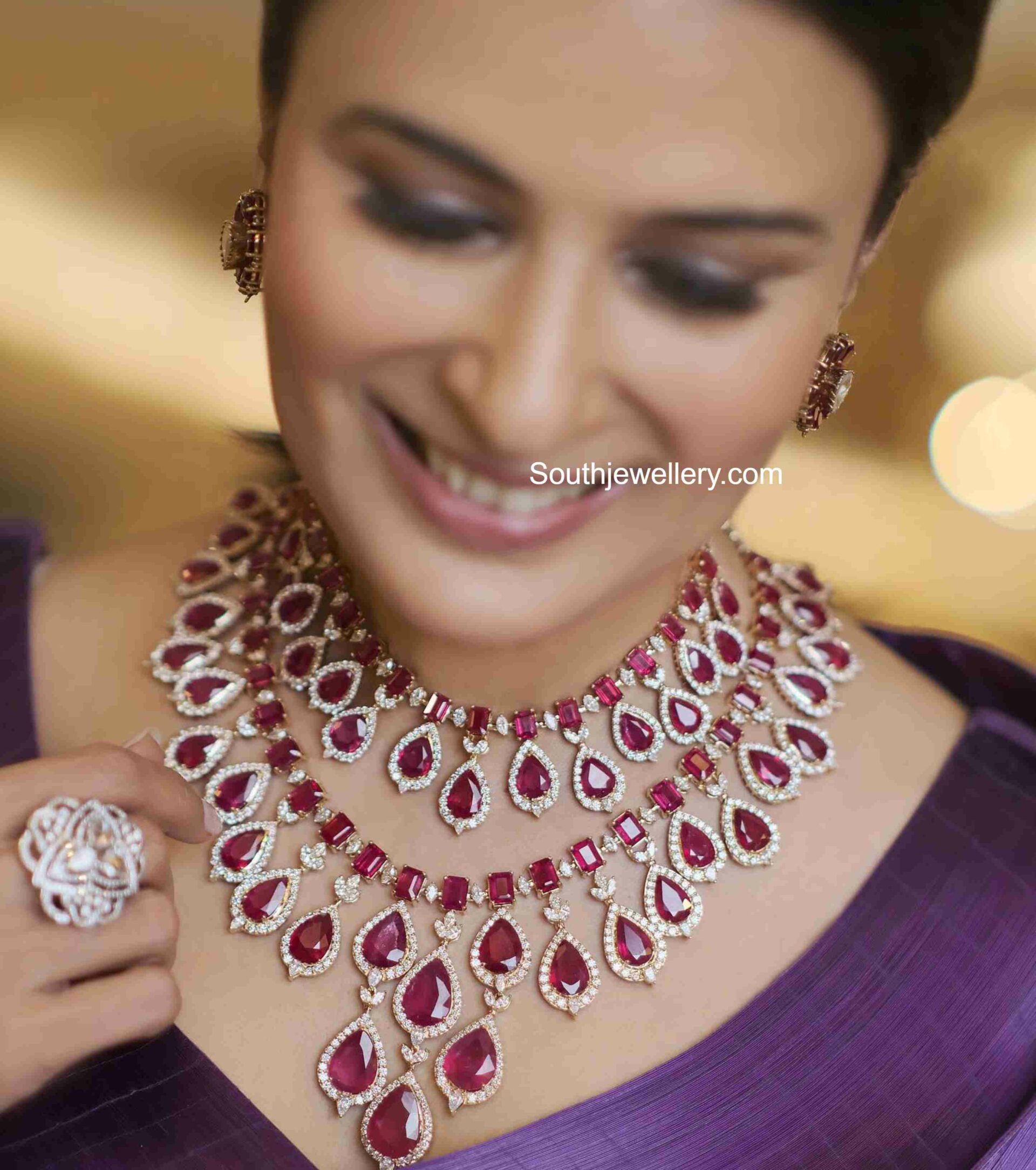Twostep diamond ruby necklace Indian Jewellery Designs